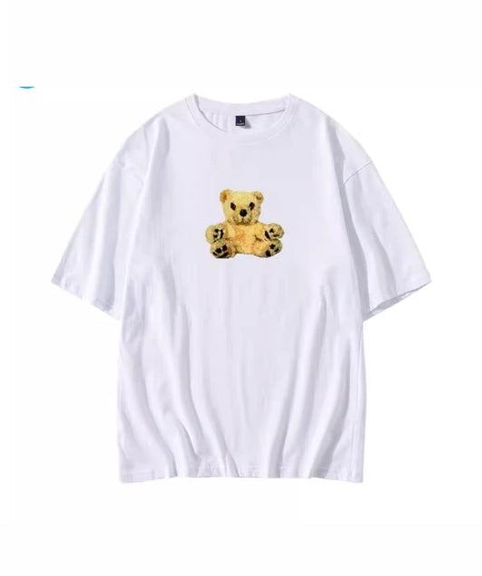 Ahyeon-Inspired White Teddy Bear Plushie Print T-Shirt – BabyMonster Edition