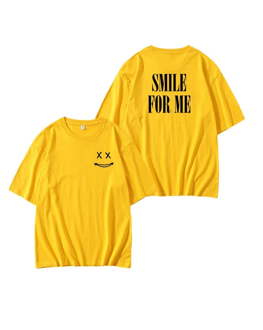 RM-Inspired Yellow “Smile For Me” Print T-Shirt – BTS Edition