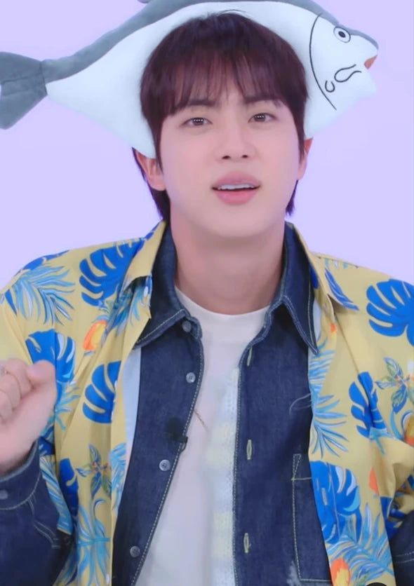 Jin-Inspired Yellow Tropical Print Shirt – BTS Edition